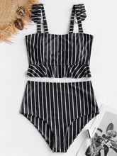 Bikini Striped Ruffles High Rise Tankini Set