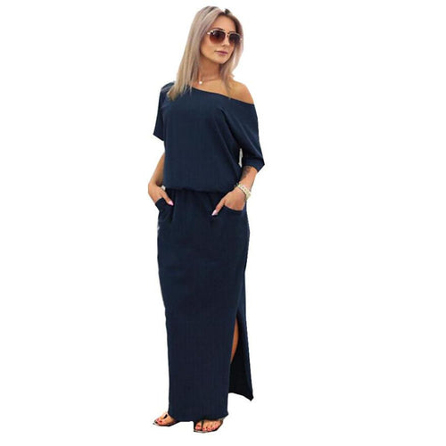 Summer Long Maxi BOHO Dress with Pocket Stretch